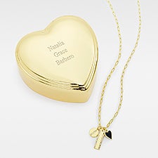 Engraved Heart Box and Multi Charm Bar Necklace Set - 48751