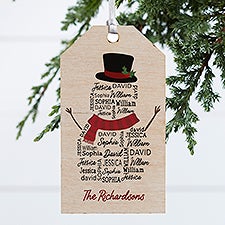Snowman Repeating Name Personalized Christmas Wood Tag Ornament - 48772