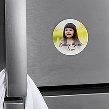 Photo, Name  Date Personalized Round Metal Magnet - 48818