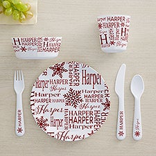 Christmas Snowflake Repeating Name Personalized Kids Dinnerware - 48909