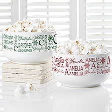 Christmas Snowflake Repeating Name Personalized Snack Bowl  - 48910