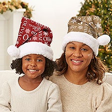 Christmas Snowflake Repeating Name Personalized Santa Hat  - 48912