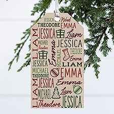 Holiday Repeating Name Personalized Wood Tag Ornament - 49072
