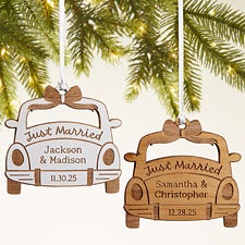 Just Married Personalized Wood Wedding Ornaments - 49075