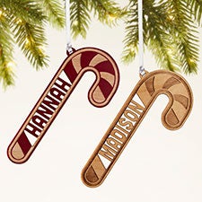 Candy Cane Personalized Wood Ornament  - 49077