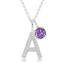 Personalized Initial  Birthstone Pendant Necklace  - 49098D