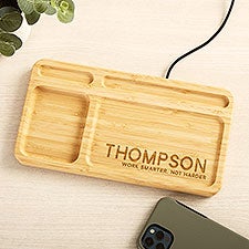 Bold Style Engraved Bamboo Charging Valet Tray  - 49165