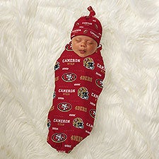 NFL San Francisco 49ers Personalized Baby Hat  Receiving Blanket Set  - 49284