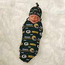 NFL Green Bay Packers Personalized Baby Hat  Receiving Blanket Set  - 49286
