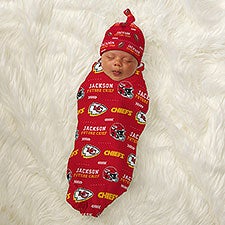 NFL Kansas City Chiefs Personalized Baby Hat  Receiving Blanket Set  - 49312