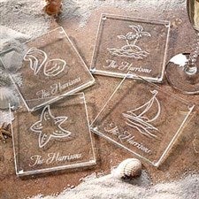 Engraved Glass Personalized Seashore Coaster Set - 4941