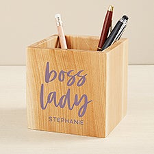 Boss Lady Personalized Wood Pencil Holder  - 49469