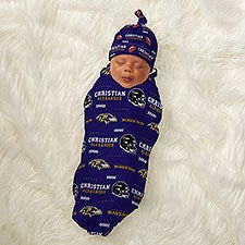 NFL Baltimore Ravens Personalized Baby Hat  Receiving Blanket Set  - 49487