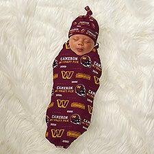 NFL Washington Commanders Personalized Baby Hat  Receiving Blanket Set  - 49506