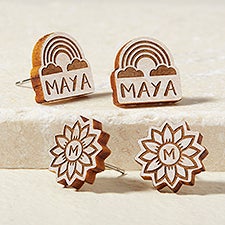 Flower  Rainbow Personalized Wood Stud Earrings  - 49899