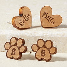 Heart  Dog Paw Personalized Wood Stud Earrings  - 49901