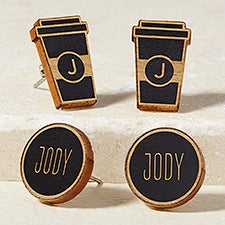 Coffee Cup Personalized Wood Stud Earrings  - 49902