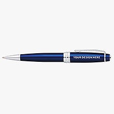 Engraved Logo Cross Blue Lacquer  Chrome Ballpoint Pen - 50531