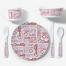 Repeating Name Heart Personalized Kids Dinnerware - 50579