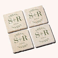 Their Initials Personalized Wedding Tumbled Stone Coaster Set - 50846