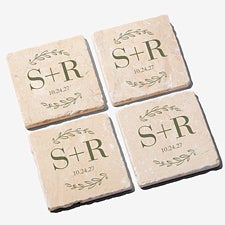 Their Initials Personalized Wedding Tumbled Stone Coaster Set  - 50846