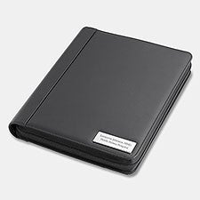 Engraved Logo Black Vegan Leather Padfolio and Pen Set - 51354