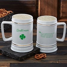 Personalized Irish Four Leaf Clover Ceramic Beer Stein - 5147