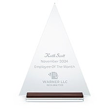 Engraved Logo Large Glass Triangle Award with Wood - 51601