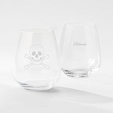 Engraved Skull  Crossbones Atelier Stemless Wine Glass - 51613
