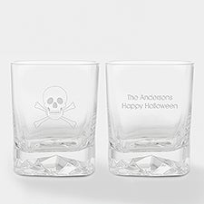 Engraved Skull  Crossbones Whiskey Rocks Glass  - 51617