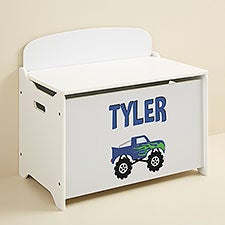 Construction  Monster Trucks Personalized Kids Wood Toy Box  - 51816