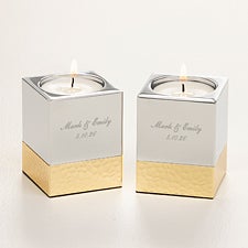 Wedding Engraved Silver  Gold Hammered Metal Candle Holders - 52069
