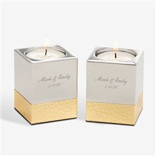 Wedding Engraved Silver  Gold Hammered Metal Candle Holders - 52069