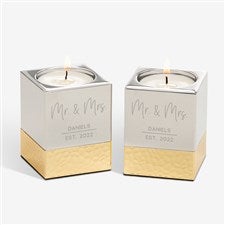 Modern Wedding Engraved Silver  Gold Hammered Metal Candle Holders - 52070
