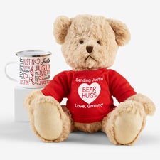 Valentine Personalized Teddy Bear and Enamel Mug Gift Bundle  - 53025