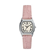 Engraved Fossil Harlow Silver  Pink Leather Watch  - 53366