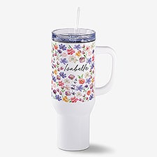 Floral Pattern Name Personalized White 40oz. Tumbler - 53631