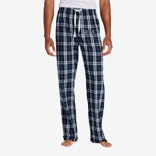 Classic Comfort Embroidered Navy and White Flannel Pants  - 53877