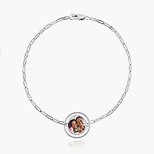 Custom Round Photo Pendant Paperclip Bracelet - 53946D