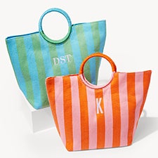 Tropical Tides Embroidered Paper Straw Striped Bag - 54145