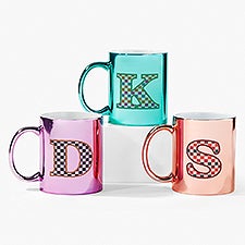 Checkered Initial Perosnalizeded11 oz Metallic Mug - 54225