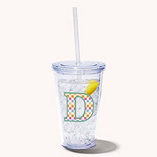 Checkered Initial Personalized 17 oz. Acrylic Insulated Tumbler  - 54226