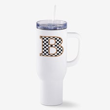 Checkered Initial Personalized White 40 oz Tumbler  - 54230