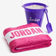 Personalized Purple Sand Pail  Beach Towel Gift Bundle - 54274