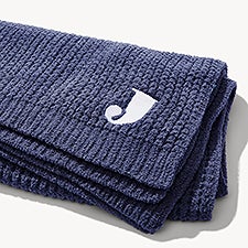 Initial Embroidered Saranoni Waffle Knit Throw - Oxford  - 54315