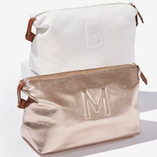 Trapunto Initial Vegan Leather Cosmetic Travel Case  - 54344