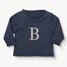 Initial Embroidered Navy Baby Sweater  - 54369