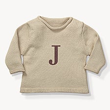 Initial Embroidered Cream Baby Sweater  - 54370