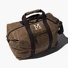 Initial Embroidered Olive Waxed Canvas Weekender Bag  - 54466