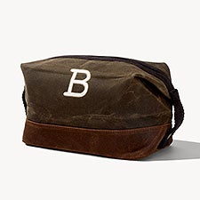 Initial Embroidered Olive Waxed Canvas Travel Toiletry Bag  - 54467